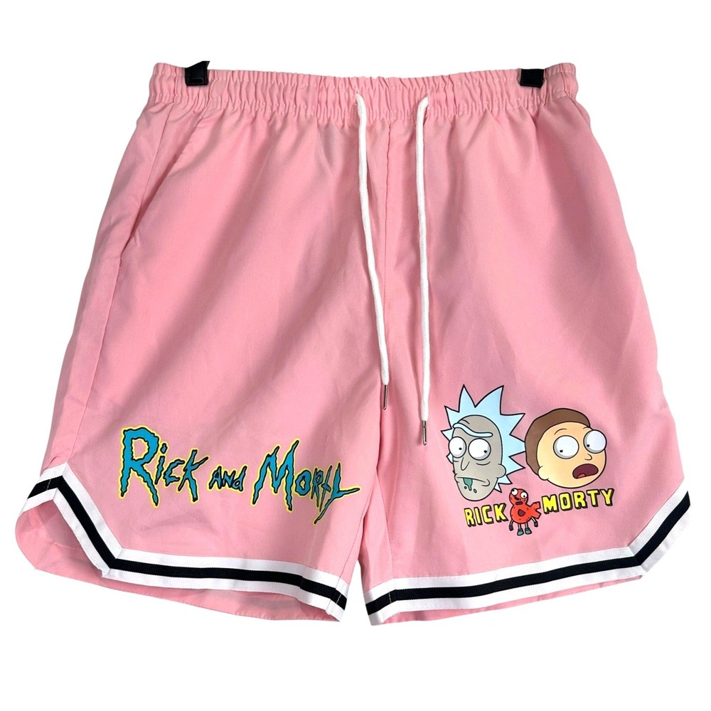 Rick and Morty Athletic Romwe Shorts Mens Small‎ Pink Cartooncore Retro Sporty
